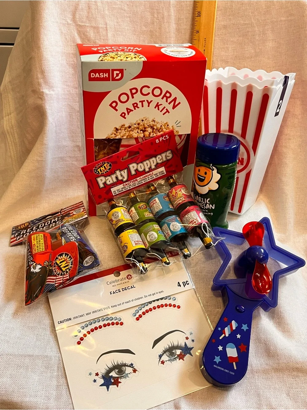 Dash Popcorn Party Kit & Red/Blue Party Supplies Bundle